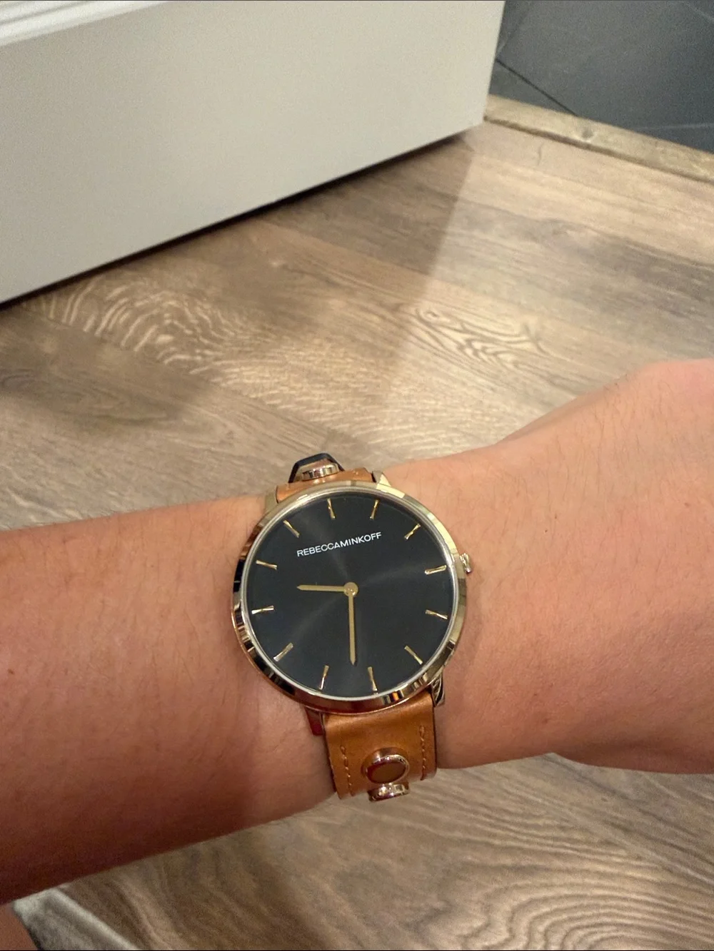 Rebecca Minkoff Leather Stud Watch with Black Dial